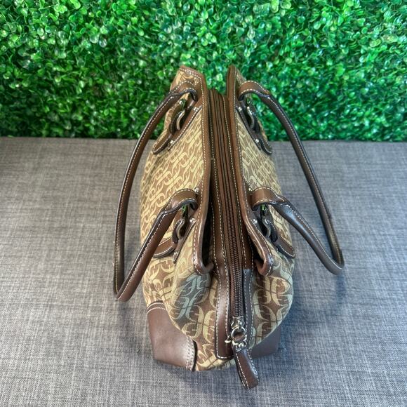 Womens Fossil Brown Signature Fabric Leather Shoulder Handbag Satchel Bag Purse - Picture 11 of 15